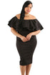 Sexy Black Layered Ruffle Off Shoulder Curvaceous Dress